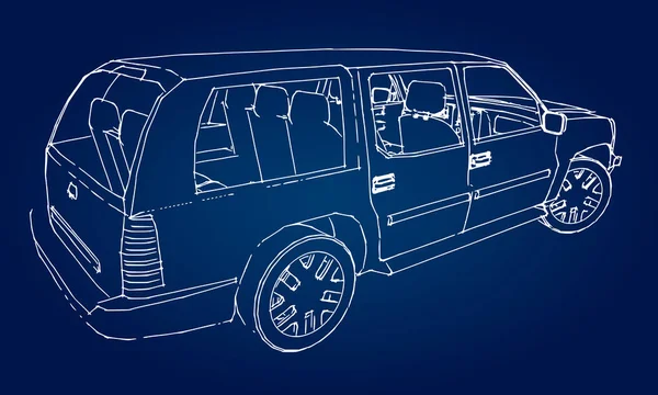 Suv Esboço Desenho Uma Mão —  Vetores de Stock