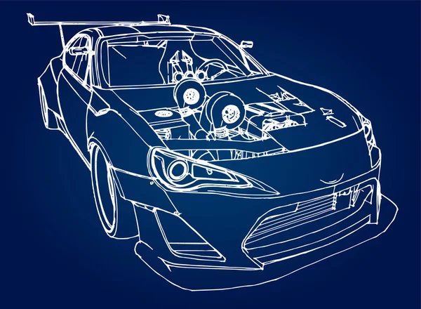 Auto Sportive Illustrazione Dello Stile Della Grafica Lineare Disegnata Mano — Vettoriale Stock