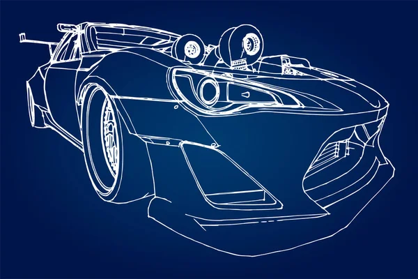 Auto Sportive Illustrazione Dello Stile Della Grafica Lineare Disegnata Mano — Vettoriale Stock