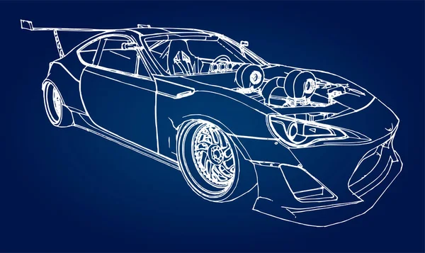 Auto Sportive Illustrazione Dello Stile Della Grafica Lineare Disegnata Mano — Vettoriale Stock