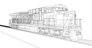 Modern dizel Tren Lokomotif ile büyük güç ve güç uzun ve ağır demiryolu tren hareket etmek için. 3D render