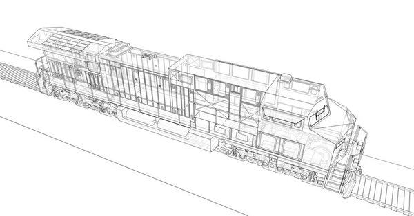 Modern diesel railway locomotive with great power and strength for moving long and heavy railroad train. 3d rendering