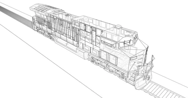 現代ディーゼル鉄道大国と長くて重い列車を移動するための強度と機関車 レンダリング — ストック写真