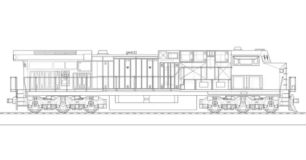 Modern diesel railway locomotive with great power and strength for moving long and heavy railroad train. 3d rendering