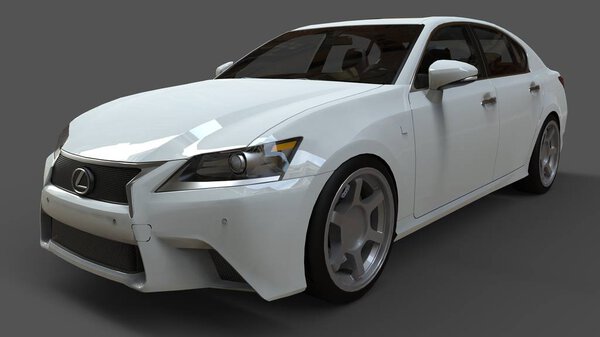 3d model white lexus gs on grey background. 3d rendering.