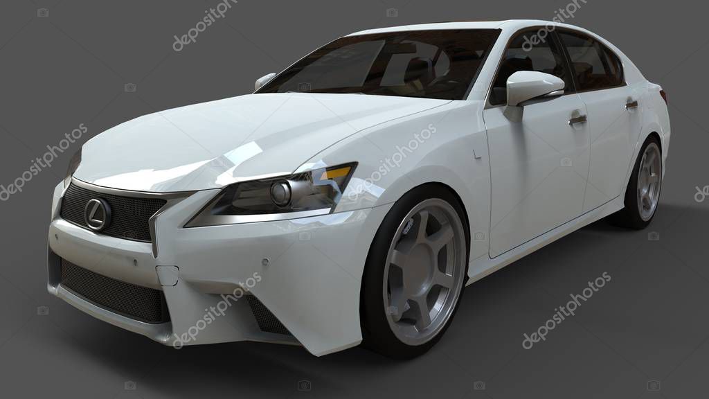 3d model white lexus gs on grey background. 3d rendering