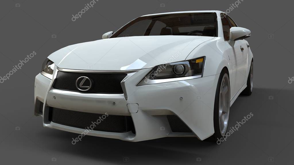 3d model white lexus gs on grey background. 3d rendering