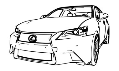 Lexus Gs beyaz bir arka plan siyah kontur satırlarında yapılan çizim vektör