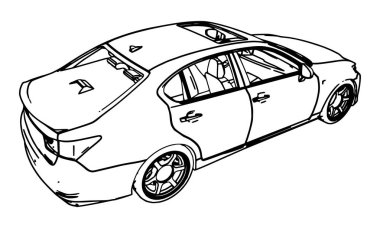 Lexus Gs beyaz bir arka plan siyah kontur satırlarında yapılan çizim vektör