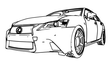 Lexus Gs beyaz bir arka plan siyah kontur satırlarında yapılan çizim vektör