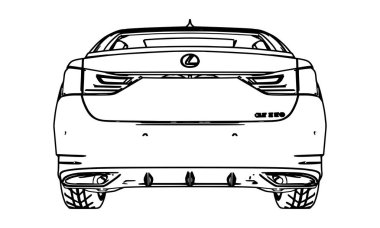 Lexus Gs beyaz bir arka plan siyah kontur satırlarında yapılan çizim vektör