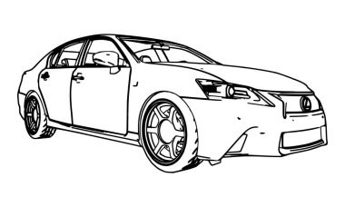 Lexus Gs beyaz bir arka plan siyah kontur satırlarında yapılan çizim vektör