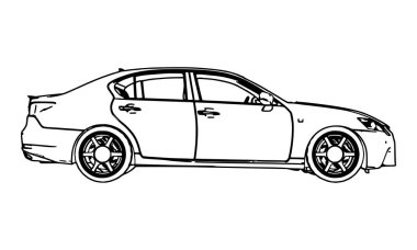 Lexus Gs beyaz bir arka plan siyah kontur satırlarında yapılan çizim vektör