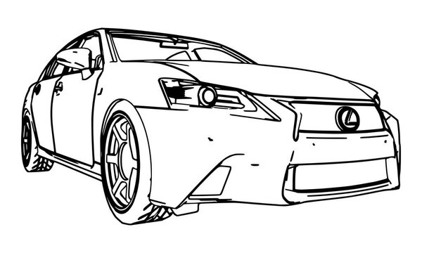Vector drawing Lexus GS made in black contour lines on a white background