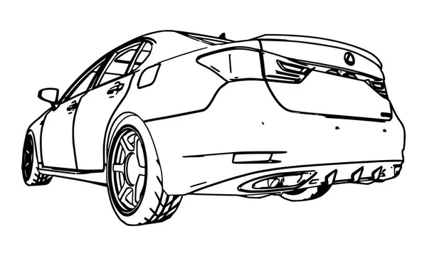Desenho vetorial Lexus GS feito em linhas de contorno preto sobre um fundo branco . — Vetor de Stock