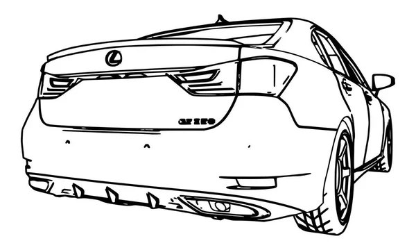 Dibujo vectorial Lexus GS realizado en líneas de contorno negro sobre fondo blanco . — Vector de stock