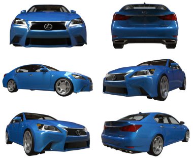 3D model mavi lexus gs beyaz arka plan üzerinde ayarlayın. 3D render