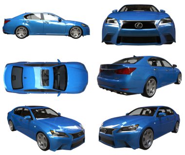 3D model mavi lexus gs beyaz arka plan üzerinde ayarlayın. 3D render
