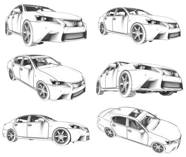3D model lexus gs beyaz arka plan üzerinde ayarlayın. 3D render
