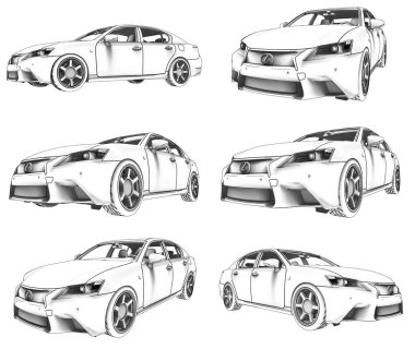 3D model lexus gs beyaz arka plan üzerinde ayarlayın. 3D render