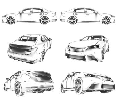 3D model lexus gs beyaz arka plan üzerinde ayarlayın. 3D render