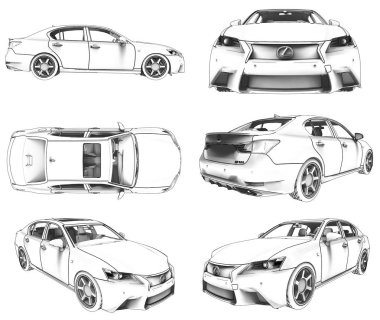 3D model lexus gs beyaz arka plan üzerinde ayarlayın. 3D render