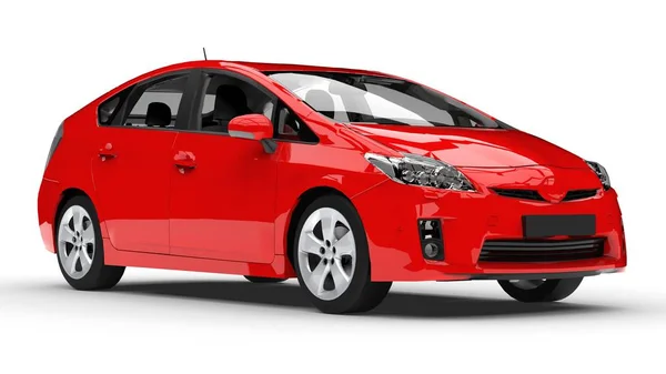 하이브리드 자동차 바닥에 그림자와 바탕에 빨간색 렌더링 — 스톡 사진