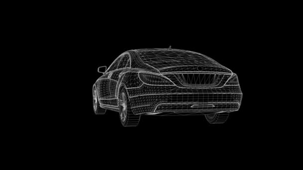 Premium Sports Sedan Polygonal Grid Rotates Circle — Stock Video