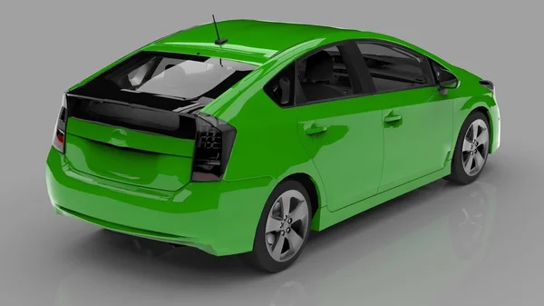 Moderne Familie Hybride Auto Groen Een Grijze Achtergrond Met Een — Stockfoto