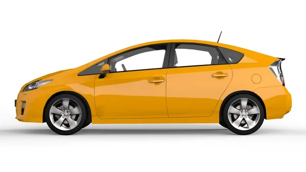 하이브리드 자동차 바닥에 그림자와 바탕에 노란색 렌더링 — 스톡 사진