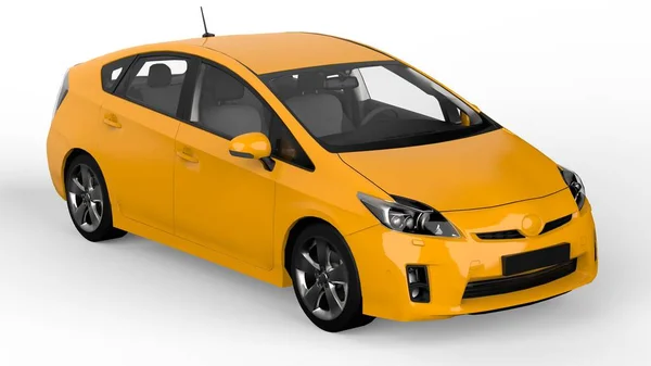 하이브리드 자동차 바닥에 그림자와 바탕에 노란색 렌더링 — 스톡 사진