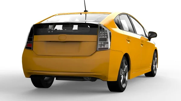 Carro Híbrido Familiar Moderno Amarelo Sobre Fundo Branco Com Uma — Fotografia de Stock