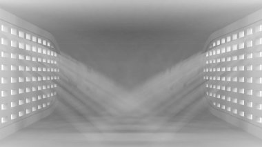 Ultra modern kavramsal boş iç nesneleriniz için pencerelerden ışık ışınları ile. 3D render