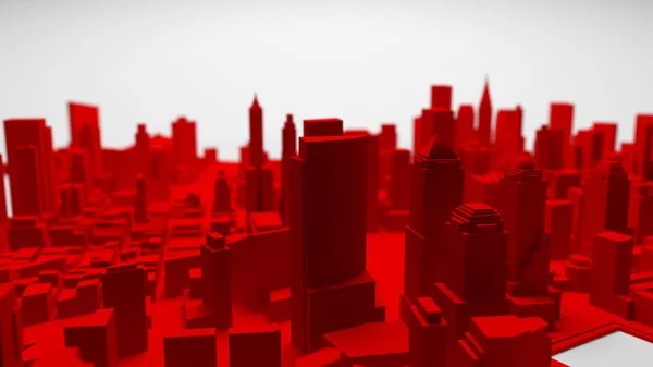 赤い都市パノラマは 白い背景で隔離 レンダリング — ストック写真