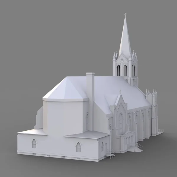 天主教教会的大厦 看法从不同的边 灰色背景上的三维白色插图 — 图库照片