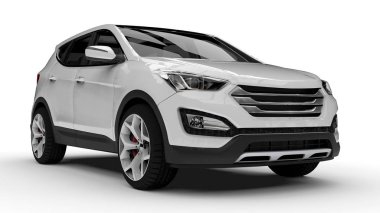 Beyaz bir arka plan üzerinde beyaz sigorta primi şehir crossover. 3D render