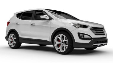 Beyaz bir arka plan üzerinde beyaz sigorta primi şehir crossover. 3D render