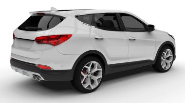 Beyaz bir arka plan üzerinde beyaz sigorta primi şehir crossover. 3D render