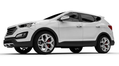 Beyaz bir arka plan üzerinde beyaz sigorta primi şehir crossover. 3D render