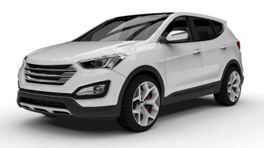 Beyaz bir arka plan üzerinde beyaz sigorta primi şehir crossover. 3D render