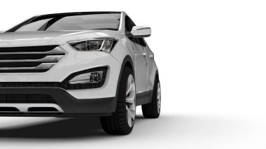 Beyaz bir arka plan üzerinde beyaz sigorta primi şehir crossover. 3D render