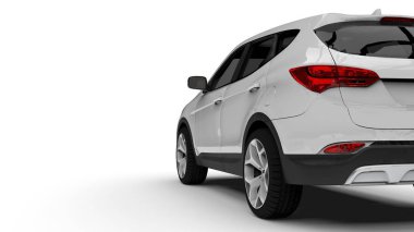 Beyaz bir arka plan üzerinde beyaz sigorta primi şehir crossover. 3D render