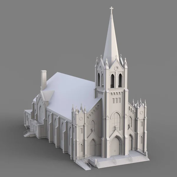 Здание Католической Церкви Виды Разных Сторон Трехмерная Белая Иллюстрация Сером — стоковое фото