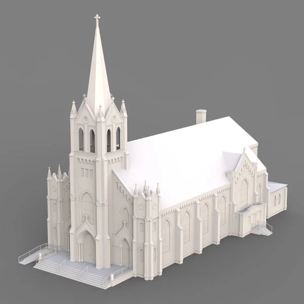 Здание Католической Церкви Виды Разных Сторон Трехмерная Белая Иллюстрация Сером — стоковое фото