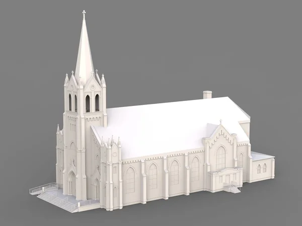 Construction Église Catholique Vues Différents Côtés Illustration Tridimensionnelle Blanche Sur — Photo