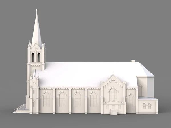 Будівля Католицької Церкви Вид Різних Боків Тривимірна Біла Ілюстрація Сірий — стокове фото
