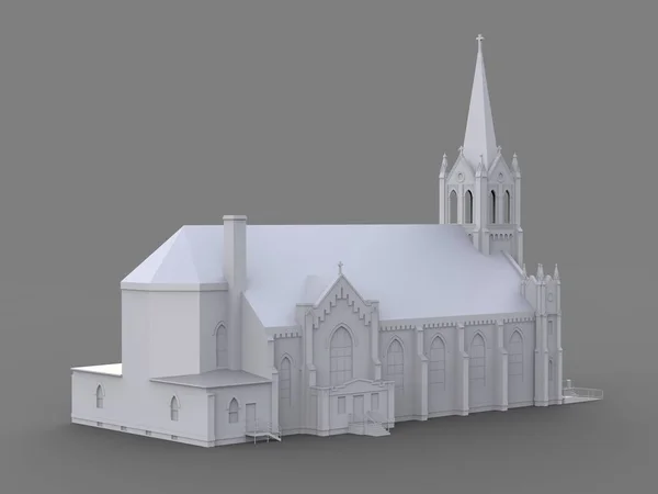 Budynek Kościoła Katolickiego Widoki Różnych Stron Trójwymiarowy Biały Ilustracja Szarym — Zdjęcie stockowe