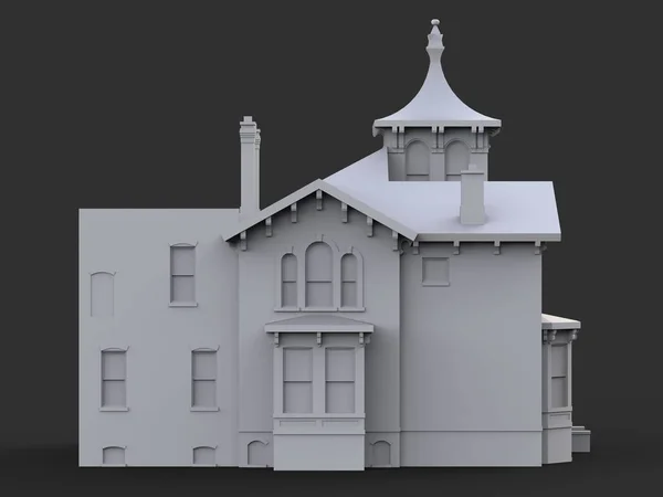 Old house in Victorian style. Illustration on black background. Species from different sides. 3d rendering. — Stock Photo, Image