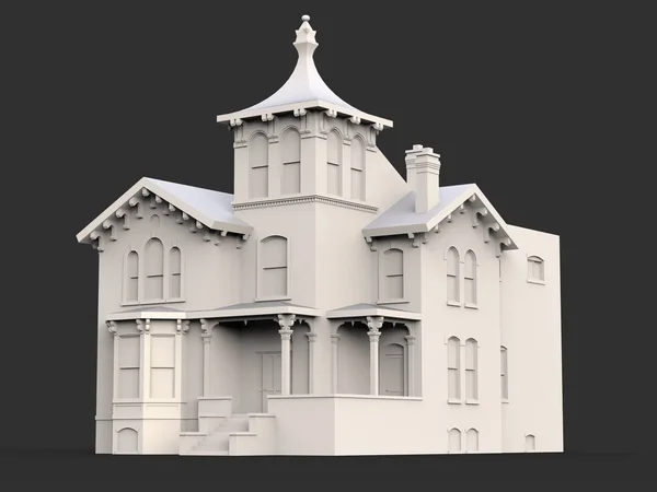 Old house in Victorian style. Illustration on black background. Species from different sides. 3d rendering. — Stock Photo, Image