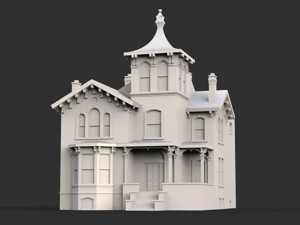 Old house in Victorian style. Illustration on black background. Species from different sides. 3d rendering. — Stock Photo, Image